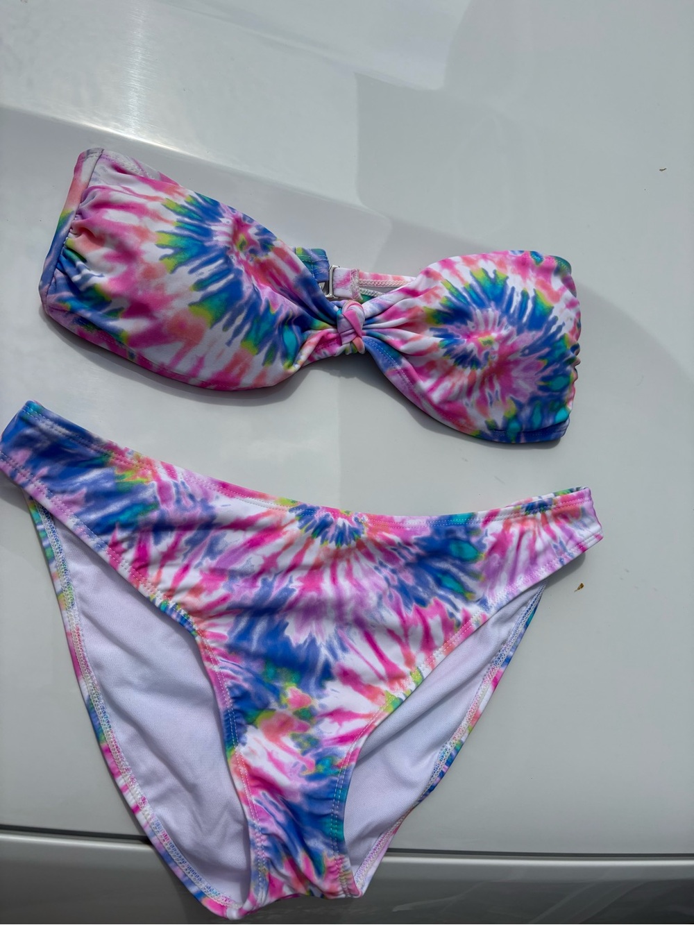 crown & ivy Kids Tie-Dye Bandeau Bikini - Pink, Blue, Green, Purple